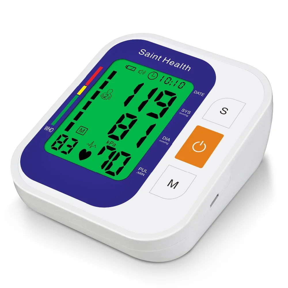 Online Con voz Digital automático superior Monitor de presión arterial de brazo corazón ritmo de esfigmomanómetros y tonómetros pulsometer