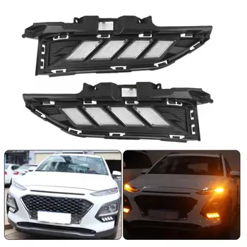

1 Pair of 12V LED Dual Colors White Yellow Car Daytime Running Lights DRL Fits for Hyundai Encino Kona 2017 2018 2019