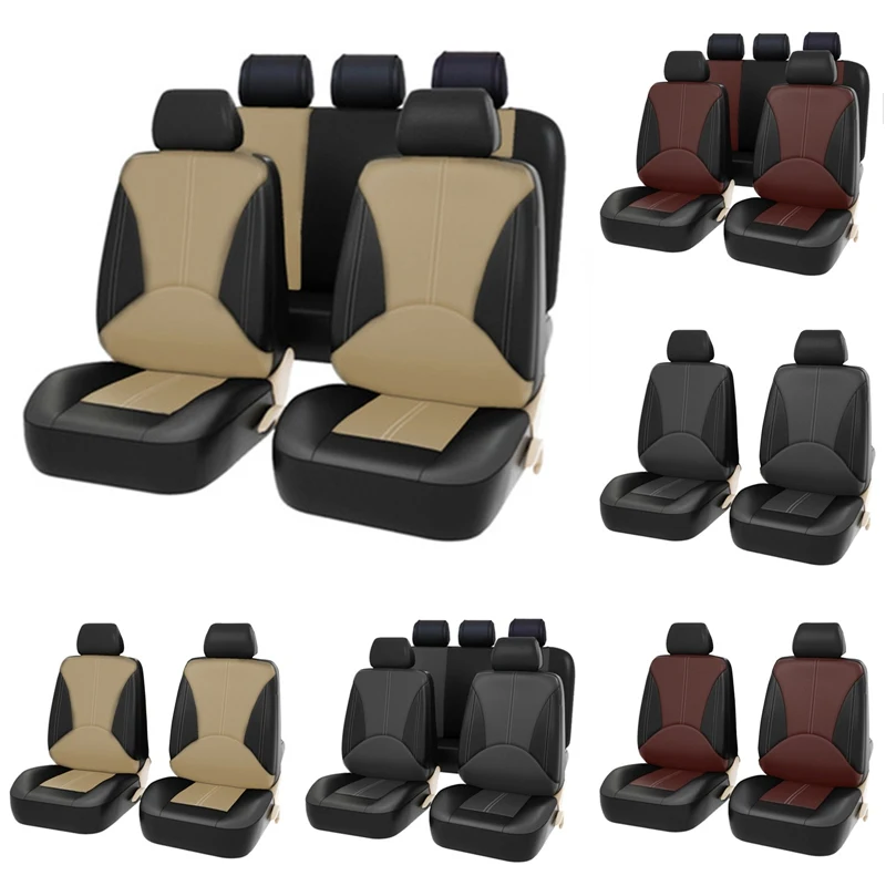 

4/9 PC Universal Car PU Leather Front Car Seat Covers High Quality Back Bucket Car Seat Cover Auto Interior Seat Protector Cover