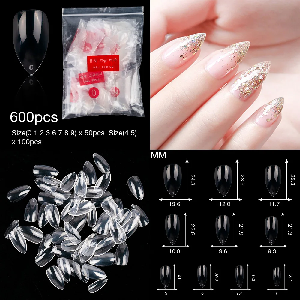 clear 600pcs 600 шт, белые прозрачные французские накладные ногти, балерины, круглые ногти, накладные ногти для УФ-лампы, светодиодный гель для маникюра, накладные акриловые накладные ногти - Цвет: clear 600pcs
