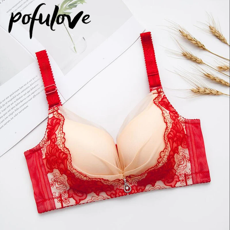 Floral Sexy Lace Bra for Women Push Up Bras Wireless Plus Size Back Closure  Female Embroidered Underwear Top Brassiere Seamless