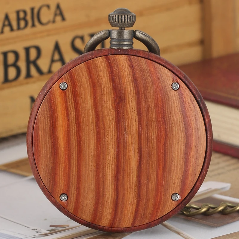 Simple Watch Wooden Pocket Watch Chain Retro Wood Round Dial Analog 12 Hours Display Quartz Pocketwatch Art Collections for Men