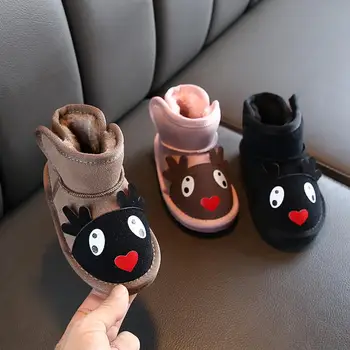 

Cartoon Dear Girls Snow Boots Winter Kids Shoes Baby Boys Cute Princess Boots Flock Leather Waterproof Plush Warm Children Boots