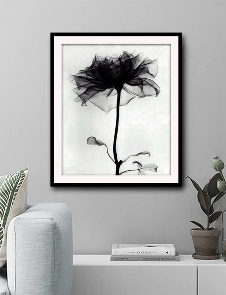 Hot Sale Canvas Painting 5d Diamond Living Room Ink Flowers Cross Stitch Black Modern Simplicity Home Decorations Gifts | Дом и сад