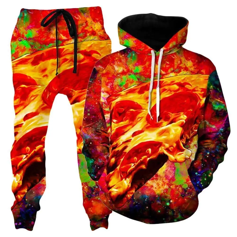 

Newest Pizza suit Hoodies Fashion Men / Women Long Sleeve Outerwear food 3d Print pants Novelty Sweatshirts and jogger pant
