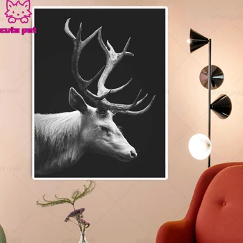 

5D DIY full square diamond painting mosaic black white deer diamond rhinestone embroidery cross stitch full display home decor