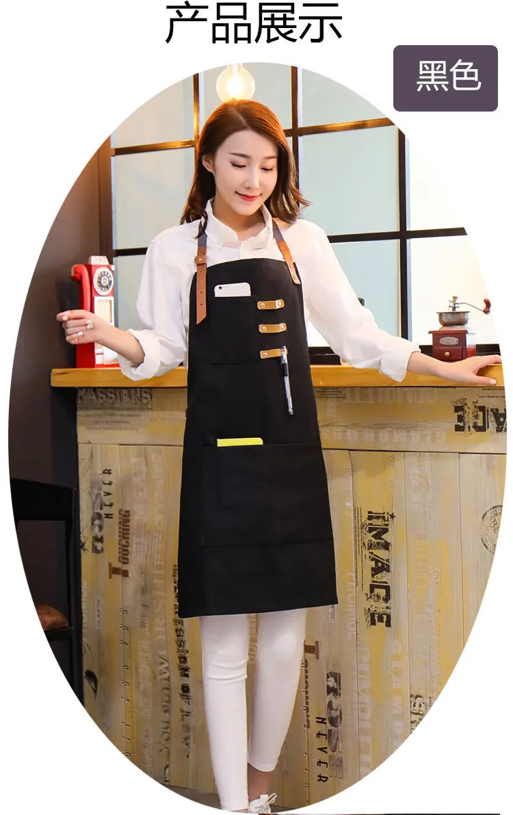 Unisex Canvas Hanging Neck Apron Kitchen Anti-staining Pinafore Hotel Restaurant Coffee Shop Baking Bar Barber Shop Work Uniform