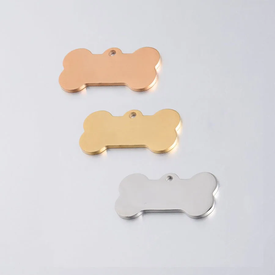 

100% Stainless Steel Dog Bone Tag Blank For Engrave Gold/Rose Gold/Silver Color Metal Pet ID Tag Mirror Polished Wholesale 20pcs