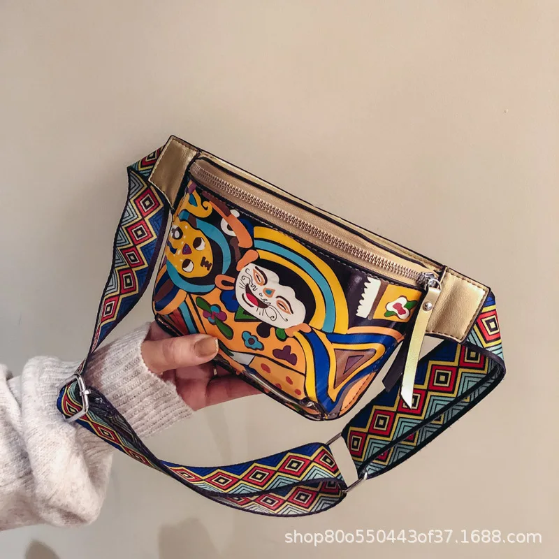 

Cartoon Figure Wallet Smiling Face Bag Fashion Ethnic Customs Printed Wallet PU Fabric a Bag Multi-Purpose