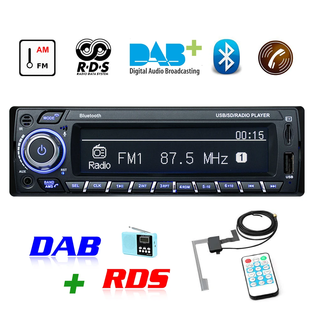 DAB+ авторадио 1 Din автомобильный Радио RDS Handsfree MP3/SD/MMC dab+ FM ЖК-экран с USB цифровым аудио indash автомобильная стереосистема Bluetooth TF карта