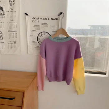 

Fashion New Hot Sale Autumn Girls Boys Sweater Cotton Sweater Color Patch Design Children Sweaters Casual Knit Pullovers