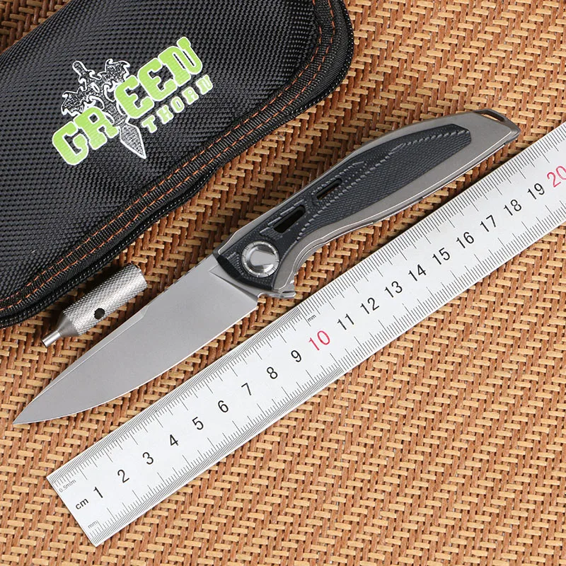 Неоновый складной нож Green thorn лезвие D2 подшипник G10 титановый 3D ручной Походный