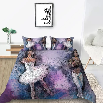 

Artistic Bedding Set Ballet Dancers Elegant Romantic Duvet Cover Purple Queen King Twin Full Single Double Unique Design Bed Set