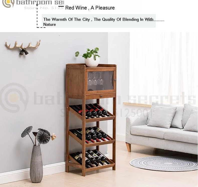 Wine Rack Rack Wine Rack Solid Wood Bamboo Home Living Room Dining Room Wine Cabinet Modern Simple Small Red Wine Cup Holder