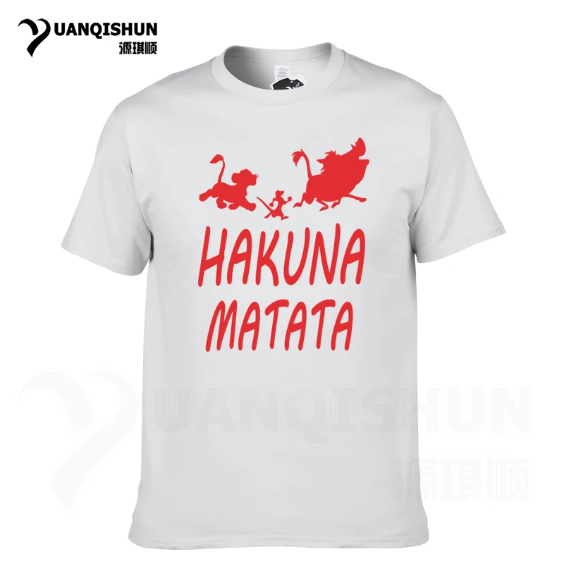 White 2 YUANQISHUN Лев футболка King Акуна Матата с принтом короткий рукав Для мужчин футболка Повседневное забавные аниме Симба Пумба Тимон футболка - Цвет: White 2
