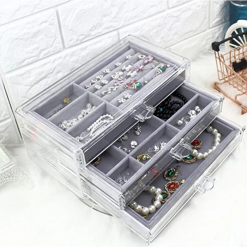 Jewelry Tray and Box Модные Акриловые украшения коробка для хранения ювелирных изделий лоток Дисплей Кольцо Серьги чехол ожерелье кулон дисплей шкатулка Органайзер - Цвет: Jewelry Tray and Box