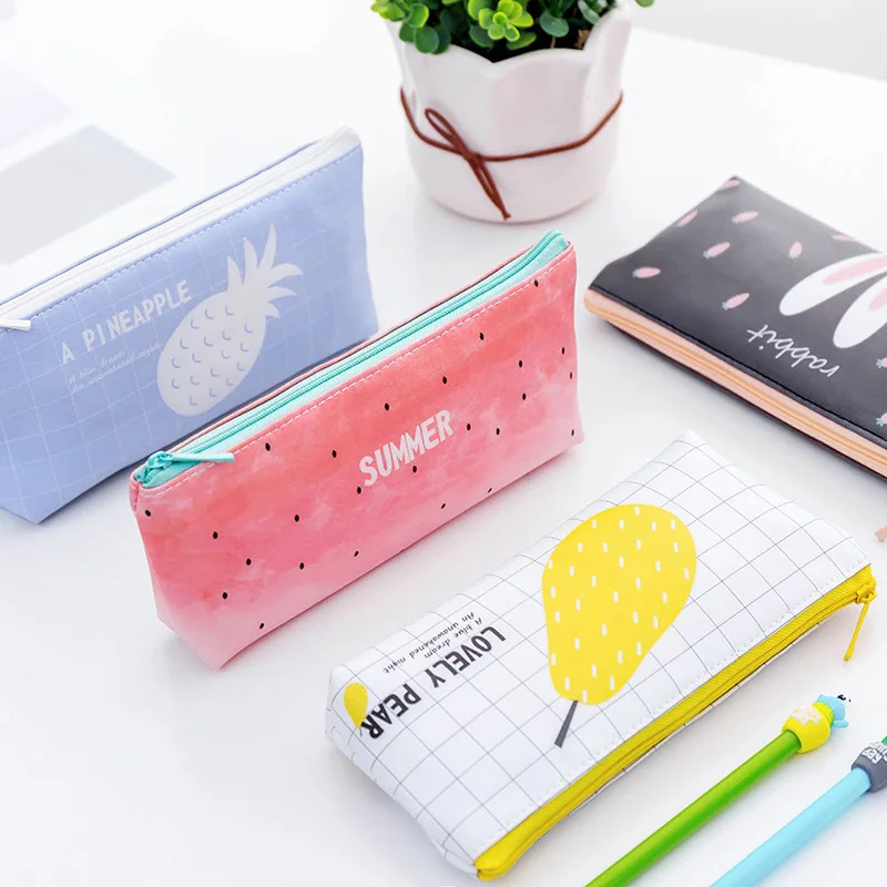 

Creative Trapezoid Pen Case Large Capacity Pencil Bag Cute Fruit Cartoon Pencil Case For Kids Girls Gifts School Office Supplies