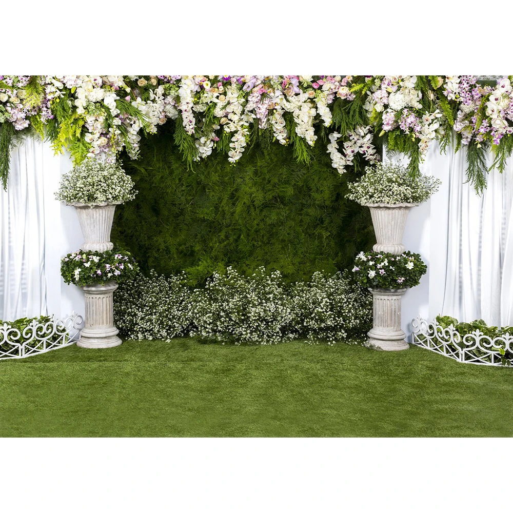 

Wedding Curtain Backgrounds Garden Arch Flowers Vine Lawn Photophone Spring Professional Photocall Photography Backdrop