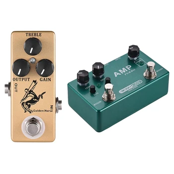 

MOSKY 2 Pcs Horse Guitar Effect Pedal Overdrive Guitar Pedal Full Metal Shell, Gold & Green