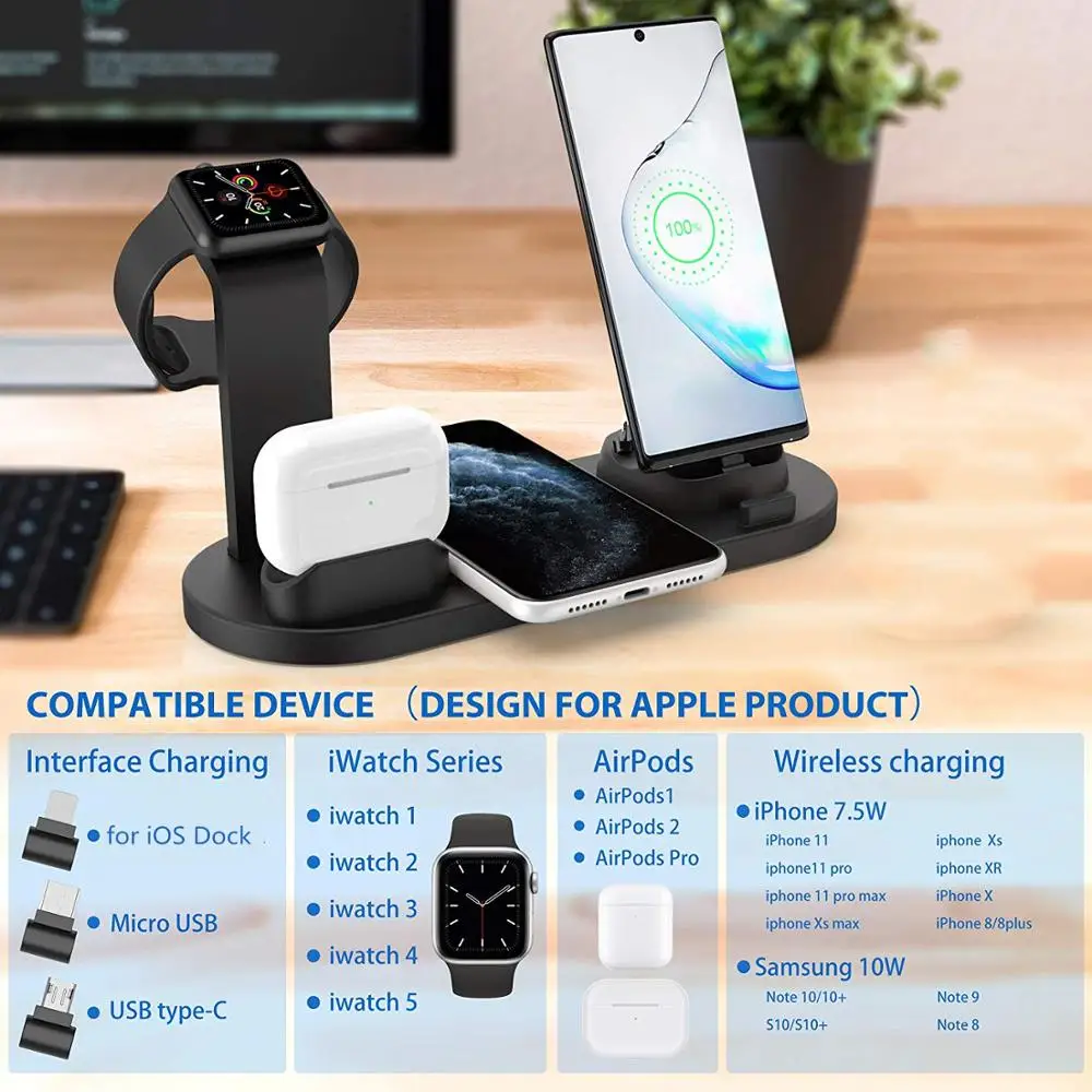 Беспроводная зарядная подставка FDGAO 3 в 1 для iPhone 11 Pro X XS Max XR 8 Airpods Apple Watch док