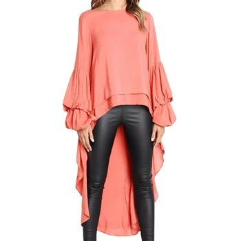 

Women Autumn Ruffles Loose Long Sleeve Blouse Lantern Sleeve Chiffon Casual Shirt Plus Size Womens Blouse