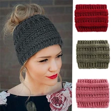 

2021 New Ponytail Beanie Women Stretch Knitted Crochet Beanies Winter Hats For Women Hats Cap Warm Lady Messy Bun