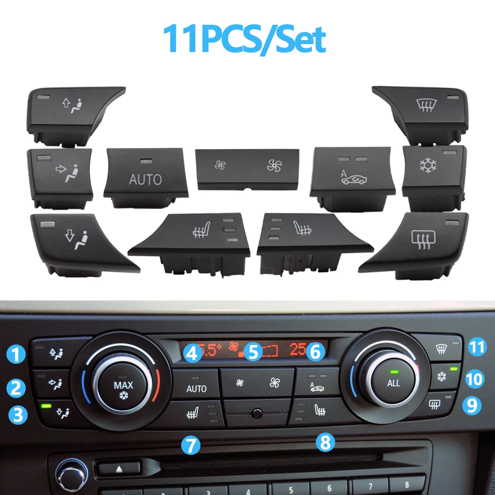 Car Dashboard Air Conditioning AC Button Rotary Knob Cap Repair Kit For BMW 1 3 X1 X3 E81 E82 E87 E88 E90 E91 E92 E93 E84 F25 car ac control switch,air conditioning control panel