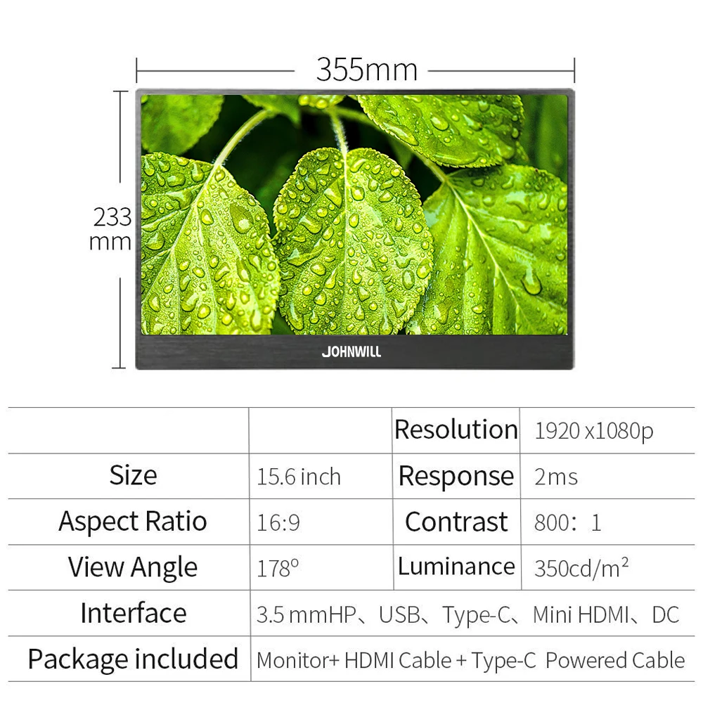 15.6-inch Type C HD portable monitor is suitable for xiaomi/PS4/PC/Raspberry Pi/Switch compatible with Windows 7 8 10 syst