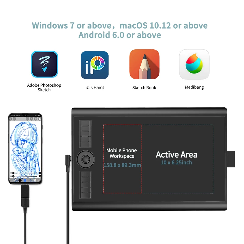 Gaomon M10k Pro 10x6.25 Polegadas Arte Digital Tablet Gráfico para Desenho Suporta Tilt & Função Radial com 10 Teclas de Atalho Tablets digitais - Imagem 2