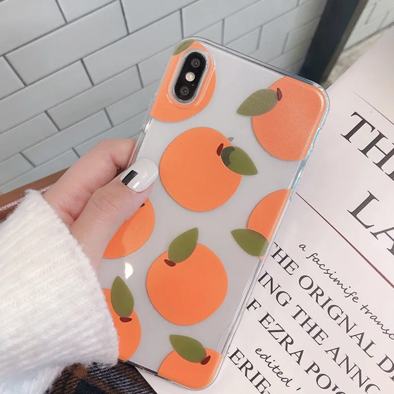 

Summer Orange Phone Case for iPhone X XS XR XSMax 8 7 6 6S PluS Creative Transparent Silicone Soft Drop Protection Back Cover