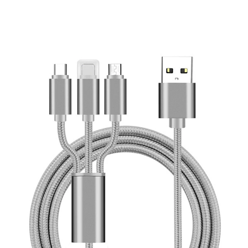 Кабель USB для iPhone X XS 8 7 6 cargador de carga de 3 en 1 кабель USB a Micro USB para Android USB typeC los кабели del telefon - Цвет: Серебристый