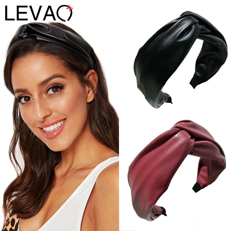 

LEVAO Solid Female Synthetic Leather Bezel Knot Headband Cross Turban Hairband Women Lady Hair Hoop Hair Accessories Headwear