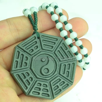 

Beautiful Handwork Natural Green HeTian Jade Carved Chinese BaGua Lucky Amulet Pendant + Free Necklace Certificate Fine Jewelry