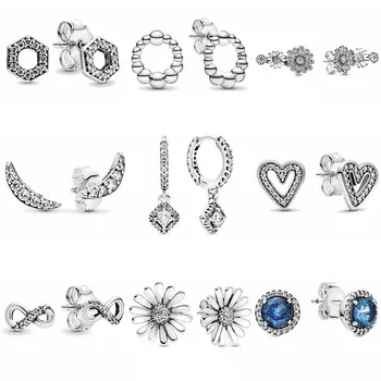 

Pink Daisy Flower Trio Honeycomb Hexagon Crescent Moon Earring 925 Sterling Silver Earring Studs For Women Gift Europe Jewelry