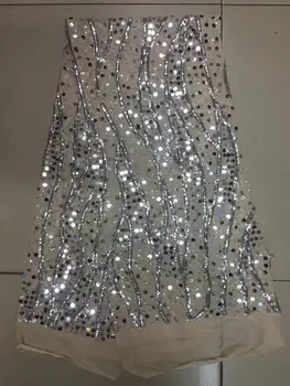 

beautiful african mesh lace fabric fashion style african net tulle lace fabric with sequins for wedding or party QCJA083