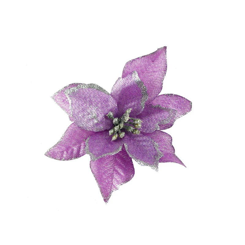 D-20 шт. Искусственные цветы с блестками, искусственный цветок, искусственный орнамент, подвесное украшение на рождественскую елку - Цвет: purple