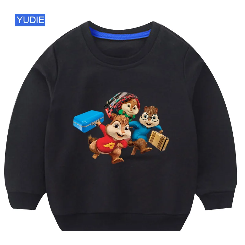 Детский свитер толстовка с капюшоном для маленьких девочек; сезон осень; белый свитер для маленьких девочек с изображением Элвина и чипмункса; топы с капюшоном для детей 4 лет - Цвет: sweatshirt black