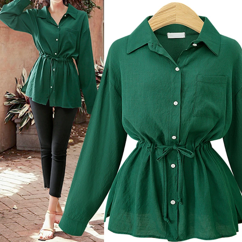 Blusas de de manga larga de blusas de mujer de otoño 2019 blusas de colección de cintura blusas de cuello vuelto blusa de mujer|Blusas y camisas| - AliExpress