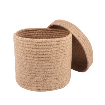 

Woven Debris Storage Basket Portable Handle Fabrics Storage Case Sundries Container for Home