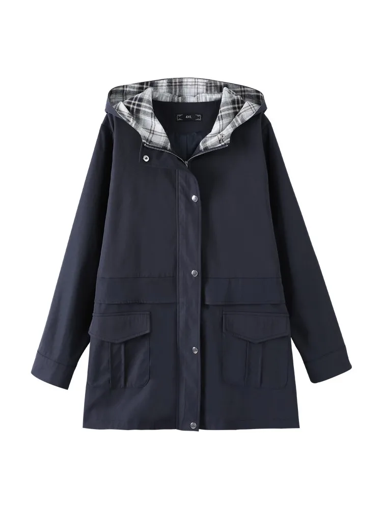 

Plus Size 9XL 8XL 7XL 6XL Spring Autumn Long Sleeves Coats Femme 2021 New Hoodies Navy Clothing Elegant A-line Jackets Feminino