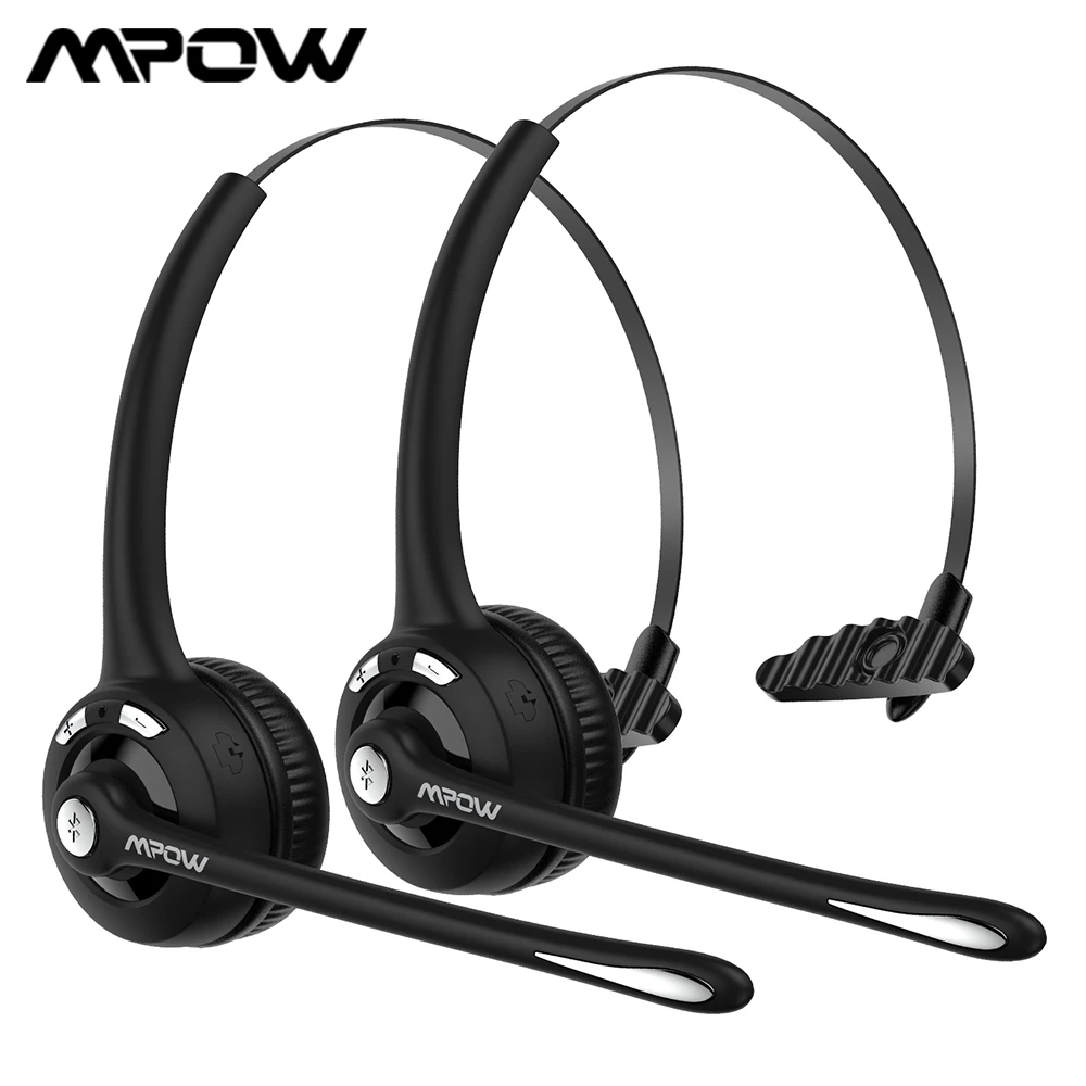 2 Pack Mpow Office Headsets Mpow MBH15D Crystal Clear Headphone Bluetooth 5.0 Truck Driver Call Center Headset for 16H Talk Time
