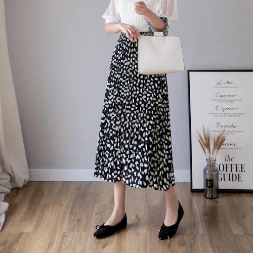 Весна Лето шифоновое платье для женщин миди макси в горошек плиссированная юбка эластичный пояс Повседневные Вечерние женские юбки Ka447