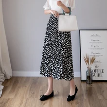 Весна Лето шифоновое платье для женщин миди макси в горошек плиссированная юбка эластичный пояс Повседневные Вечерние женские юбки Ka447