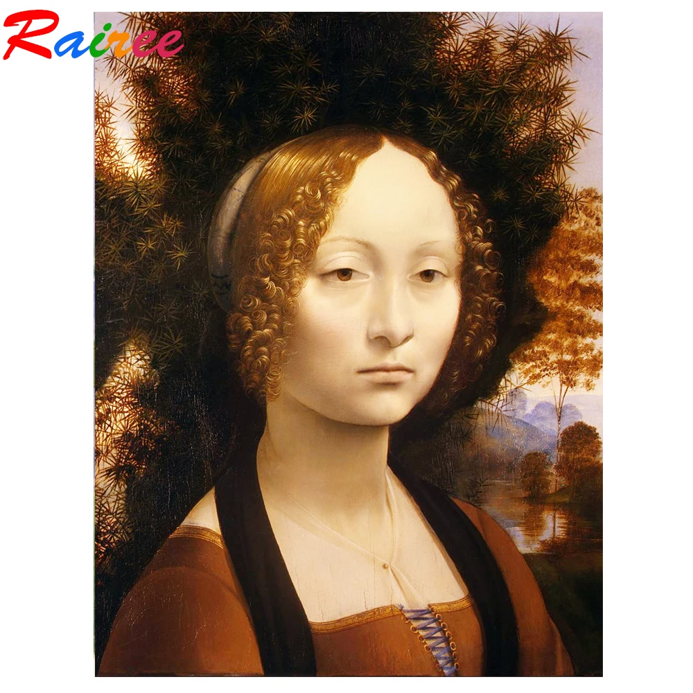 Картина-художник да Винчи Ginevra de BeneiZ 5D сделай сам алмазная вышивка мозаика из