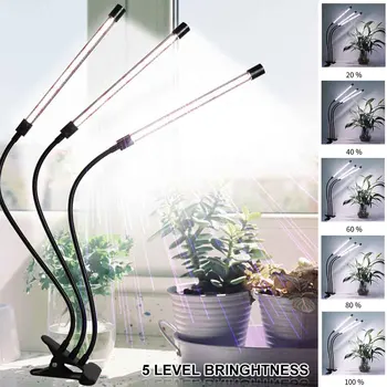 

With Timer Dimmable For Plants LED Grow Light Greenhouse 3 Heads Seedlings Flexible Switch Mode USB Power Adjustable Gooseneck