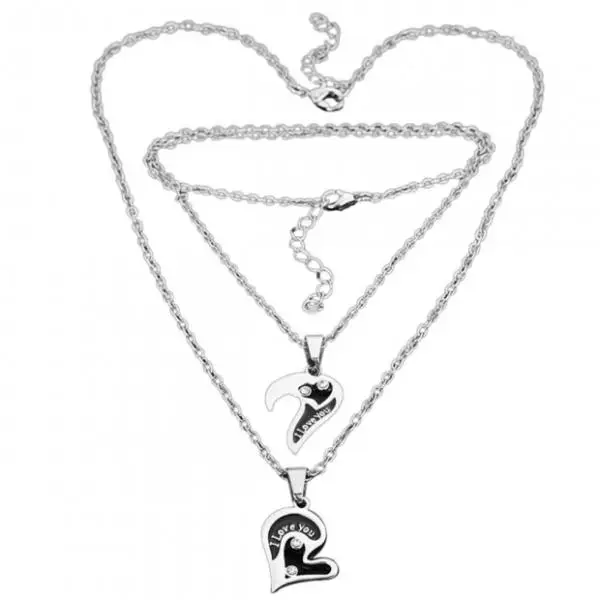

2 Pieces Partner Chains With Heart-shaped Pendants, Partner Jewelry With Crystal