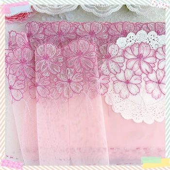

1Yards/20cm Pink Silver Polyester Soft Mesh Embroidery Lace Trimmings Dress Accessories Lace Fabric Sewing Crafts Doll Material