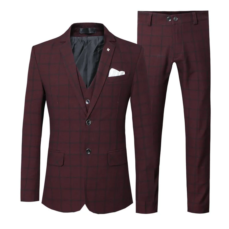 55.1     3、两粒扣、平角领、95、Men's suit костюм men's suit 3 piece suit blazed with trousers and vestmens suit high fashion Business casual plaid suit
