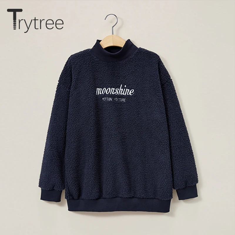 Trytree, Осень-зима, Женские Модные свитшоты, Повседневная водолазка с вышитыми буквами, 3 цвета, свободные плотные свитшоты, топы
