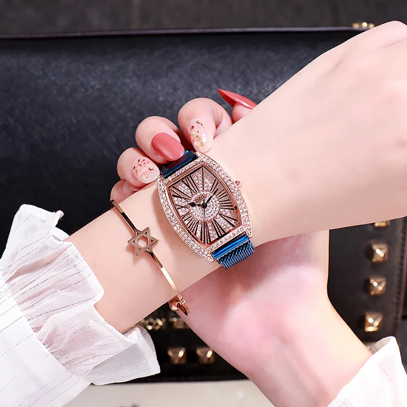 Женские часы браслет квадратный магнит горного хрусталя ремешок из розового золота чехол римские граненые наручные часы Часы Relogio Feminino
